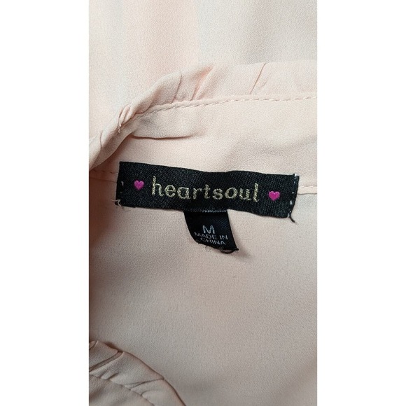 Heart Soul Ruffled Blouse Top Pink 3/4 Sleeve Button Down Tunic Medium - Picture 4 of 5